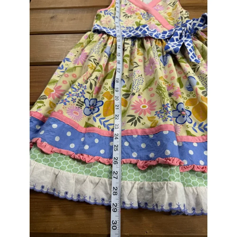 Matilda Jane Girls Size 10 Floral Wrap Style Dress Blue Polka Dot Bow Twirl
